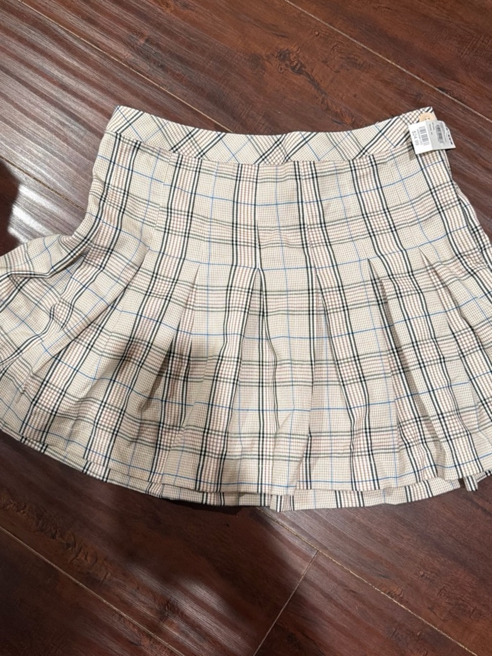 Tilly's Beige Plaid Pleated Skater Mini Skirt